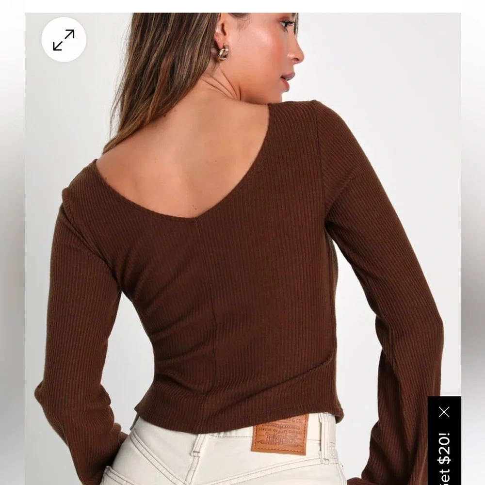 Lulus Chocolate Brown Balloon
Sleeve Button-Up Top - Picture 2 of 6